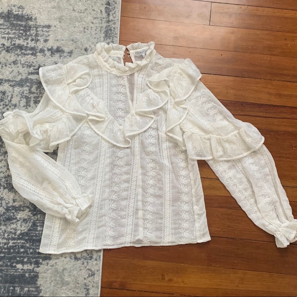 White Ruffle Designer Blouse - Picture 2 of 5